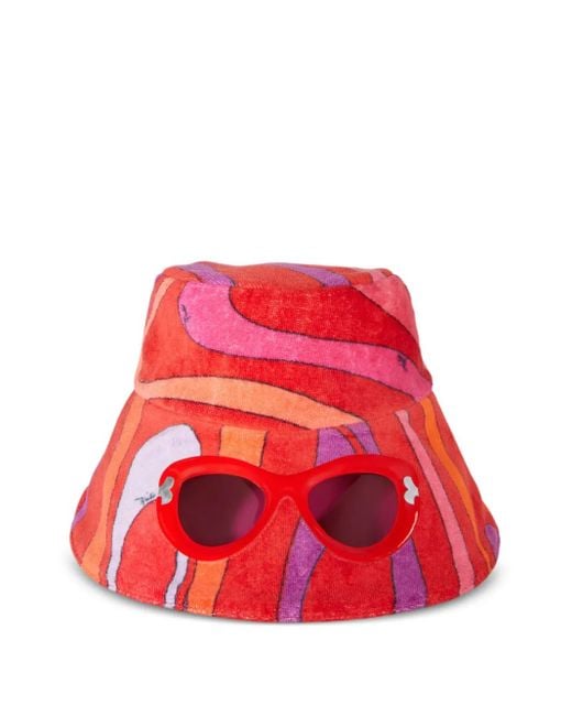 Emilio Pucci Red Terry Cloth Sunglasses Bucket Hat