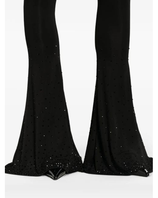 Patrizia Pepe Black Rhinestone-Embellished Flared Trousers