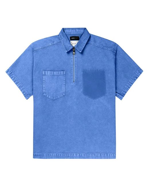 Purple Brand Blue Logo-Embroidered Missing-Pocket Polo Shirt for men
