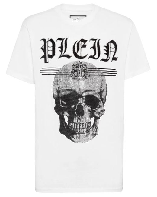 Philipp Plein White Skull Crystal-Embellished T-Shirt for men
