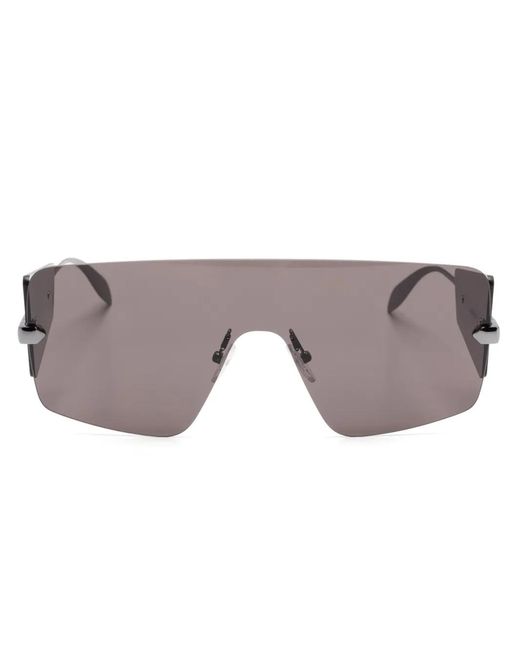 McQueen Gray Oversize Shield-Frame Sunglasses