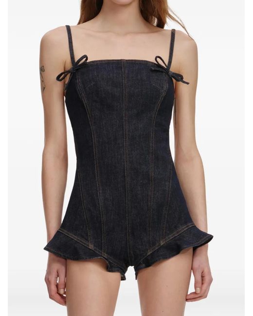 Self-Portrait Black Tie-Strap Ruffled Playsuit