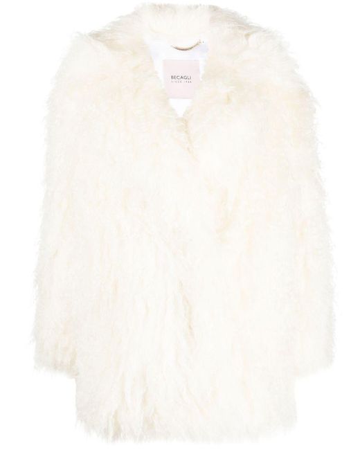 BECAGLI White Oversize Faux-Fur Coat