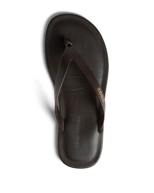 DSquared² Black Logo-print Leather Flip-flops for men