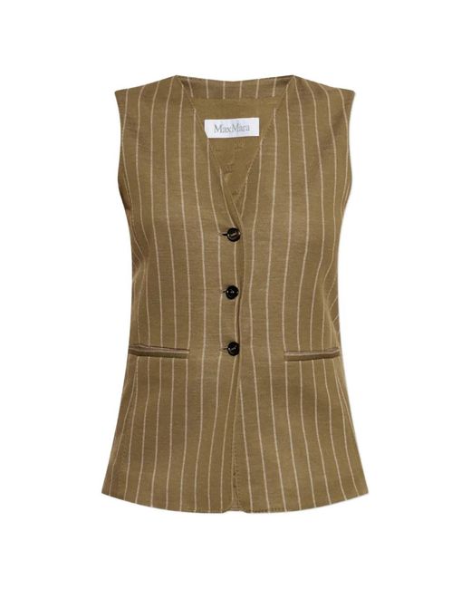Max Mara Green Pinstriped Tailored Vest