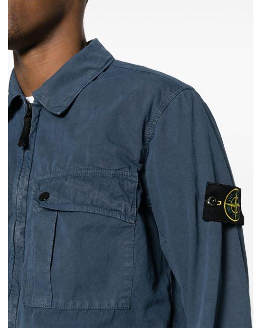 Stone Island Blue Compass Badge Zip-up Overshirt for men