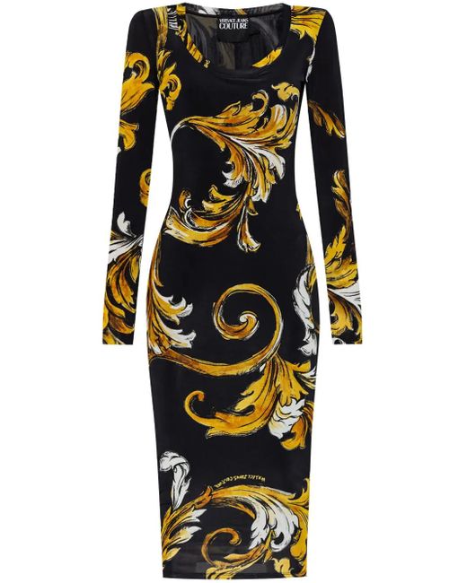 Versace Jeans Couture Black Barocco Midi Dress