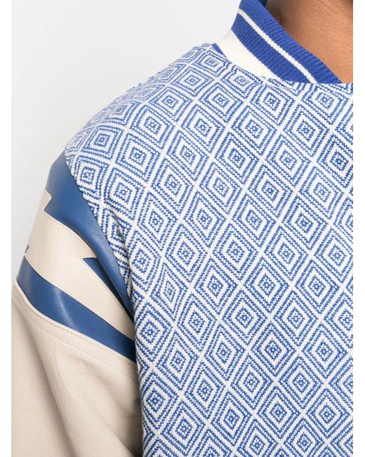 Rhude Blue Diamond-Jacquard Baseball Jacket for men