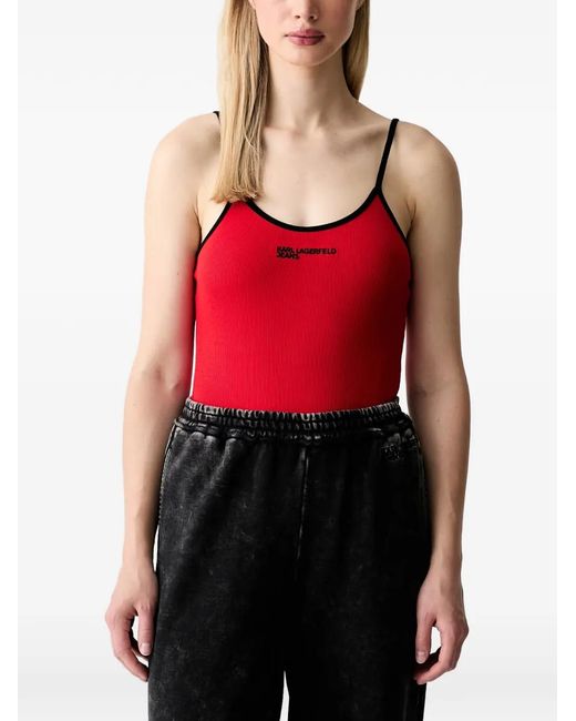 Karl Lagerfeld Red Logo-Print Ribbed Bodysuit