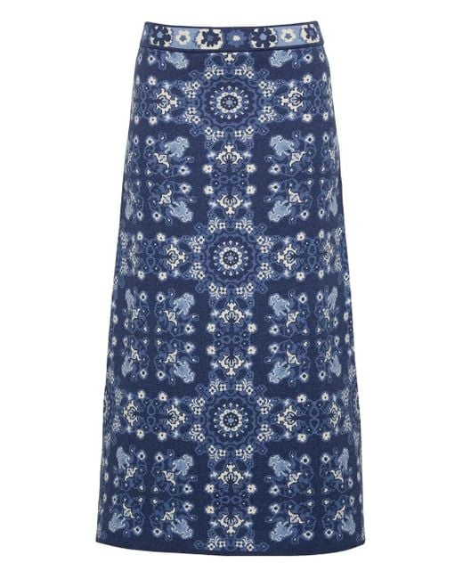 Falda midi con motivo en jacquard Cara Cara de color Blue