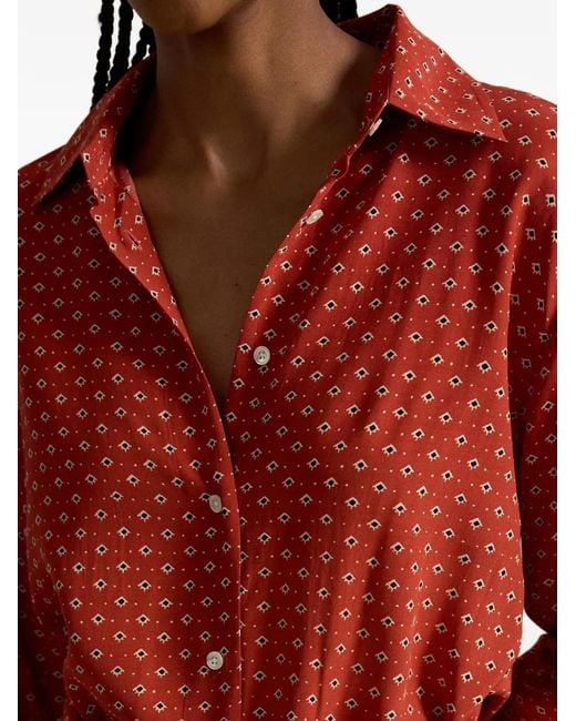 Polo Ralph Lauren Red Geometric-Print Belted Shirt Midi Dress