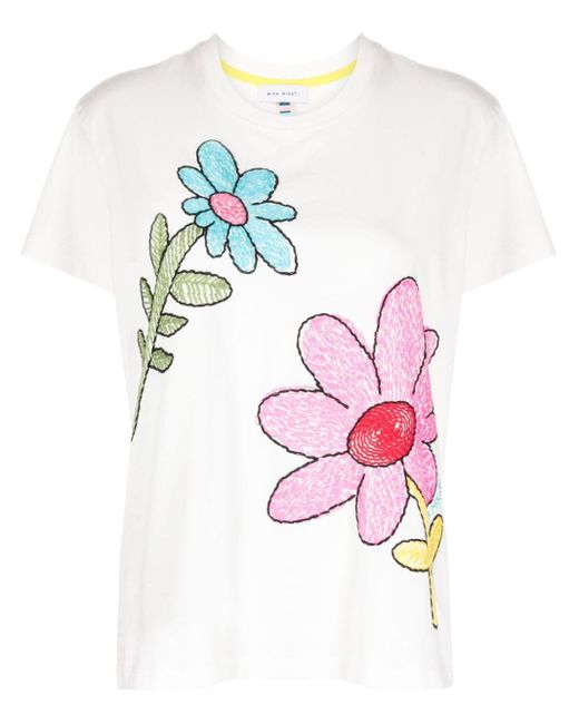 MIRA MIKATI White Floral-embroidered T-shirt