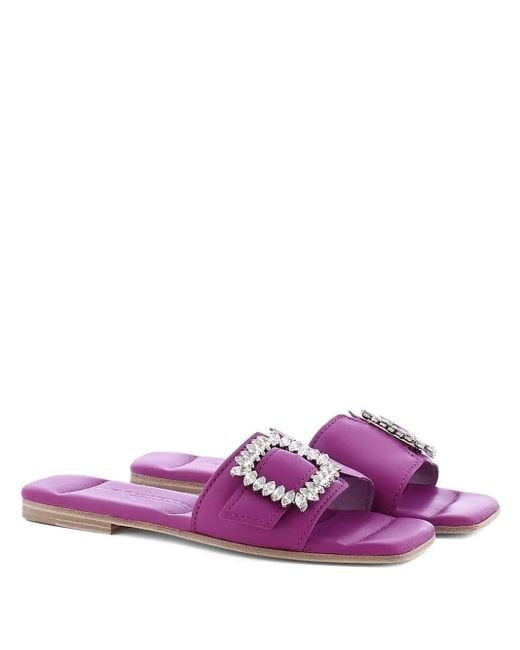 Kennel & Schmenger Purple Crystal-Embellished Buckle Sandals
