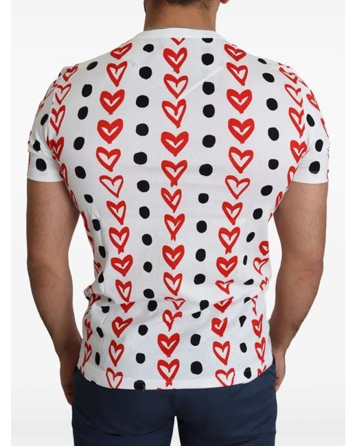 Dolce & Gabbana Red Heart-Print Polka-Dot T-Shirt for men