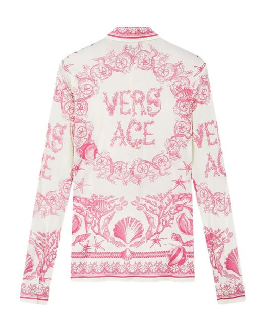 Versace Pink Underwater Barocco Print Silk Shirt