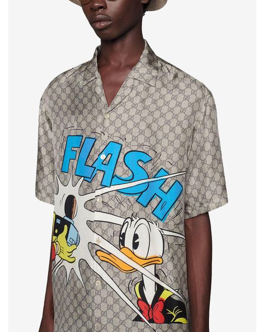 X Disney chemise en soie à imprimé Donald Duck Gucci pour homme | Lyst