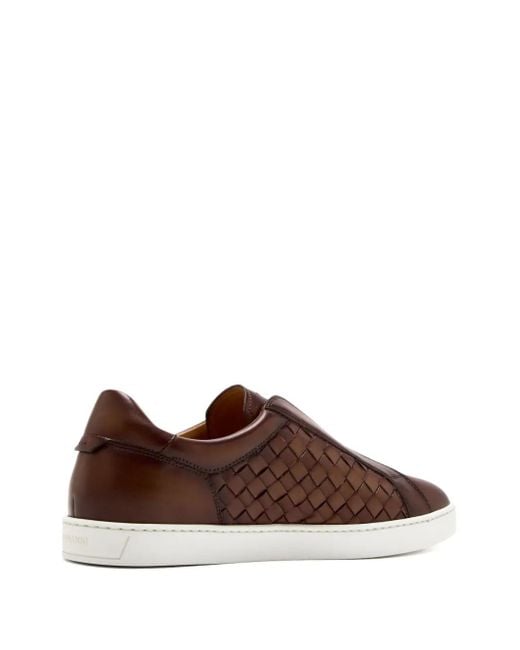 Magnanni Shoes Brown Woven Leather Slip-On Sneakers for men