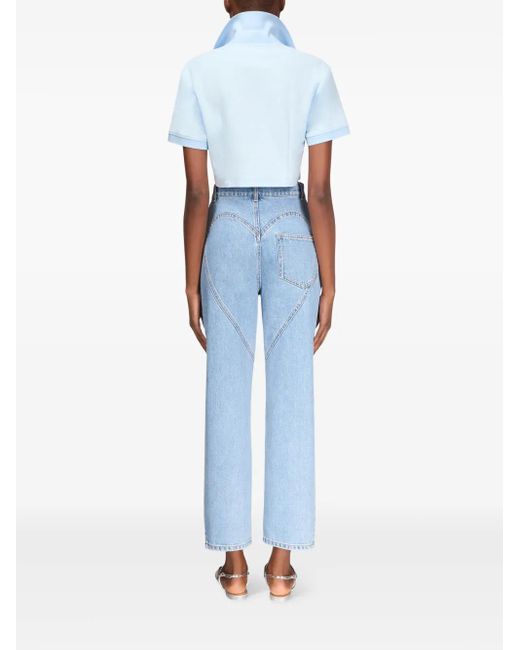 Area Blue Crystal-Embellished Cropped Polo