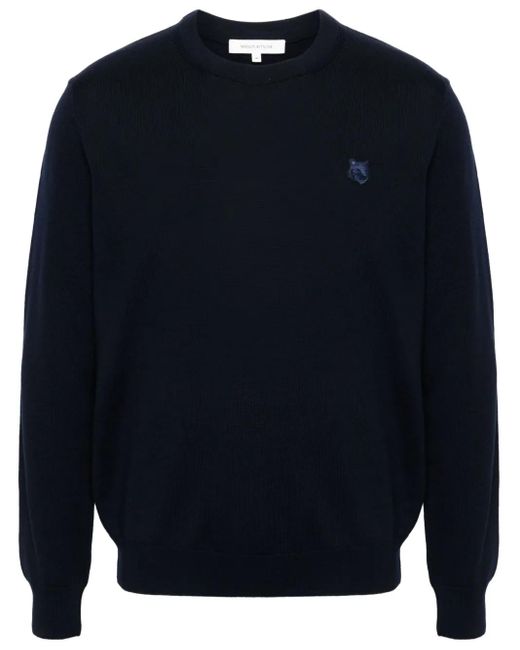 Maison Kitsuné Blue Fox-Motif Wool Jumper for men