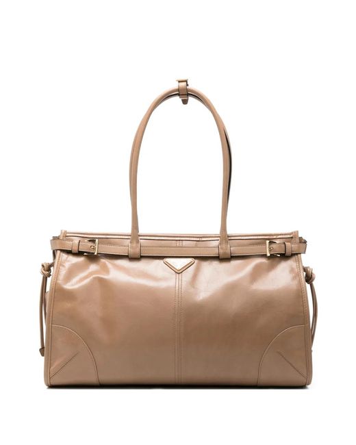 Prada Natural Logo-Plaque Shoulder Bag