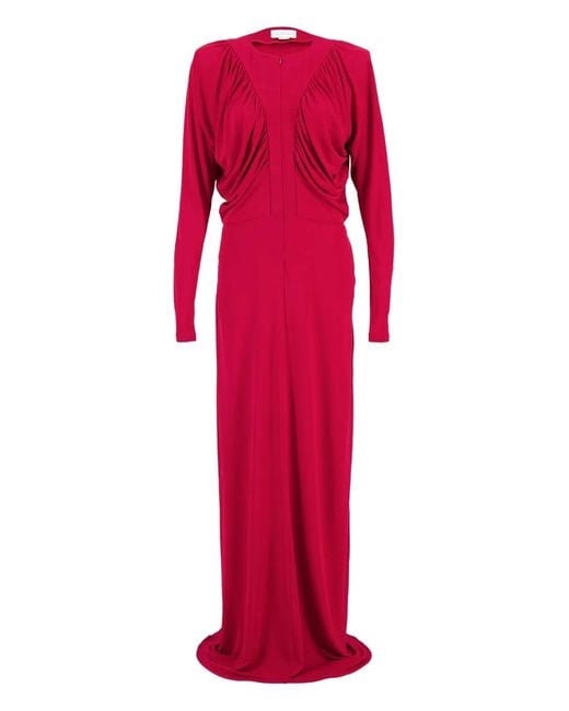 Stella McCartney Red Draped Long-Sleeve Gown
