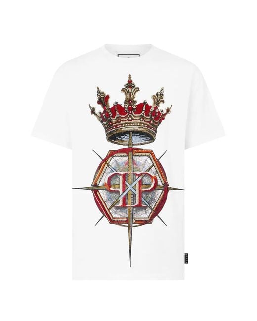 Philipp Plein メンズ ホワイト ラインストーン Tシャツ