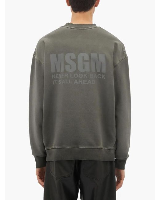 MSGM Gray Logo-Print Cotton Sweatshirt for men