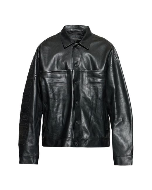 Balenciaga Black Leather Shirt Jacket for men