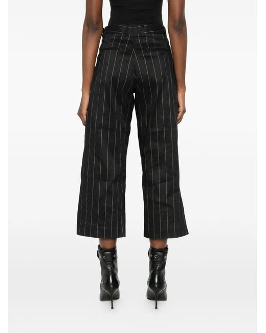 R13 Black Front Zip Striped Trousers
