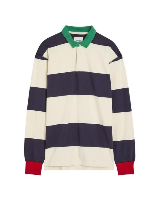Drake's Blue Striped Long-Sleeve Polo Shirt for men