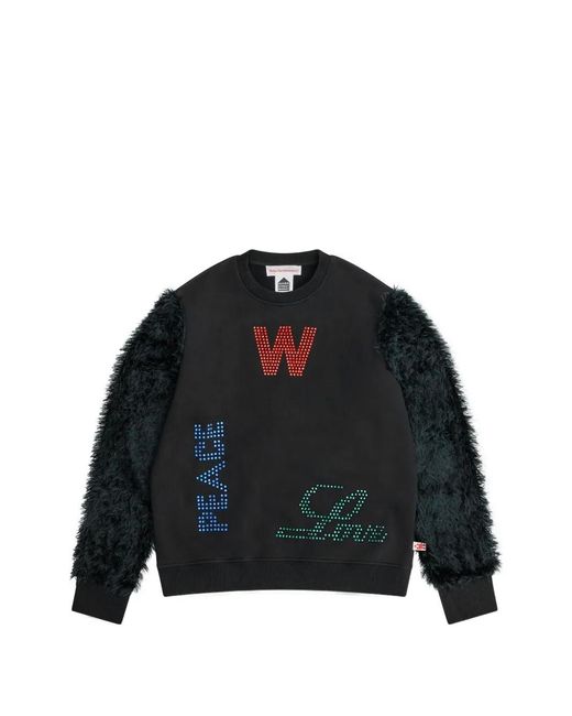 Walter Van Beirendonck Black Fur-Trim Freedom Sweater for men