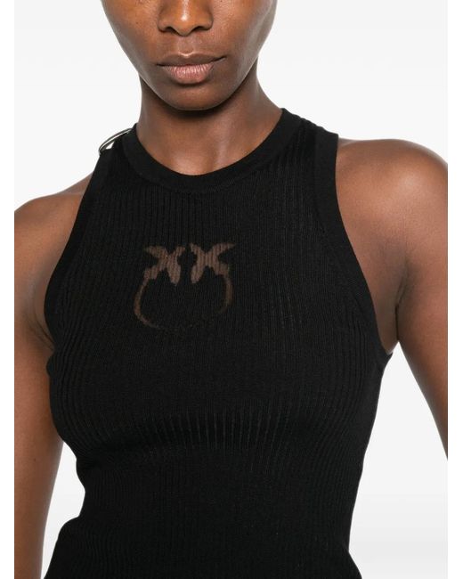 Pinko Black Love Birds Ribbed Top