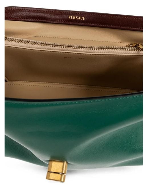Versace Green Small Logo-Plaque Leather Shoulder Bag