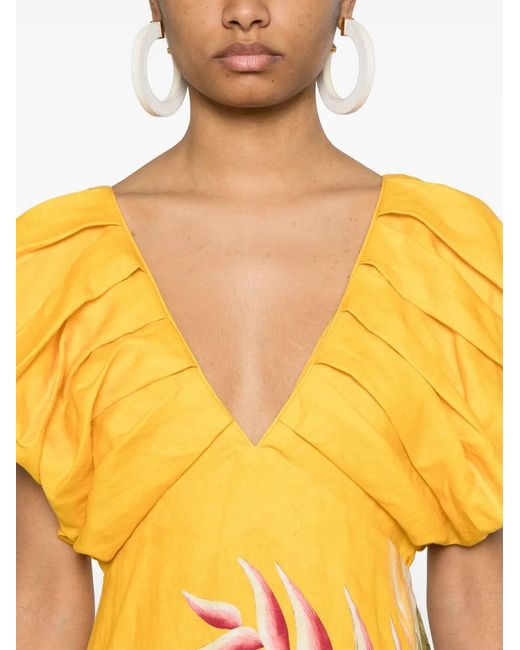 Farm Rio Yellow Spring Awakening Pure Linen Dress