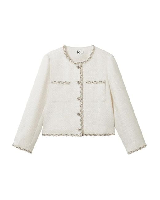 B+ AB White Braided-Trim Tweed Jacket