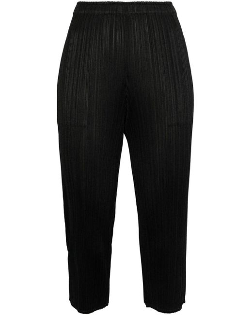 Pleats Please Issey Miyake Black Plissé-effect Cropped Trousers