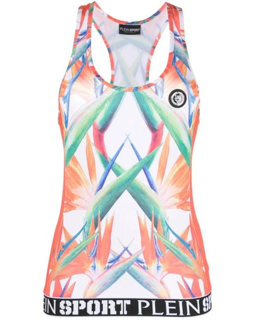 Philipp Plein Red Floral-Print Sleeveless Tank Top