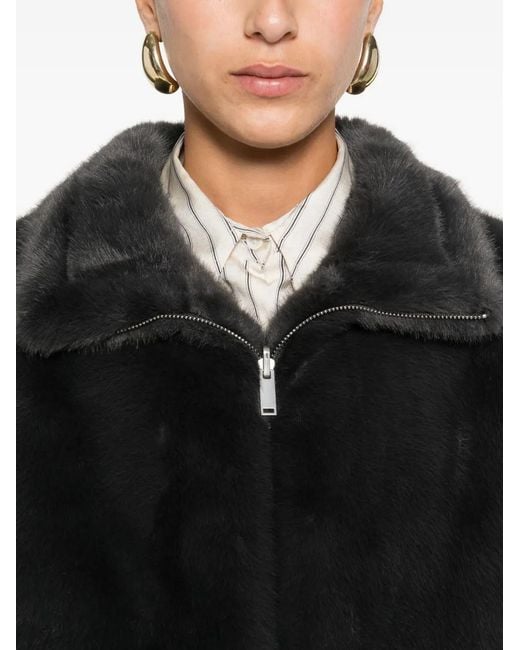 Arma Black Zip-Front Faux-Fur Jacket