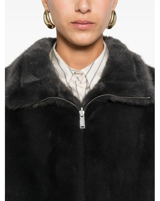 Arma Black Zip-Front Faux-Fur Jacket