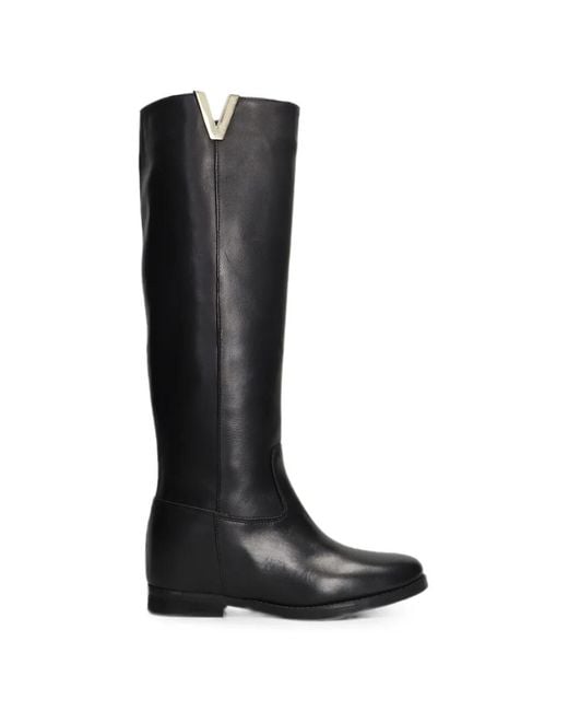 Julie Dee Black V-Logo Knee-High Boots