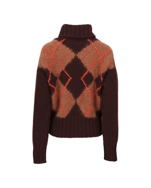 Isaia Brown Argyle Roll-Neck Sweater