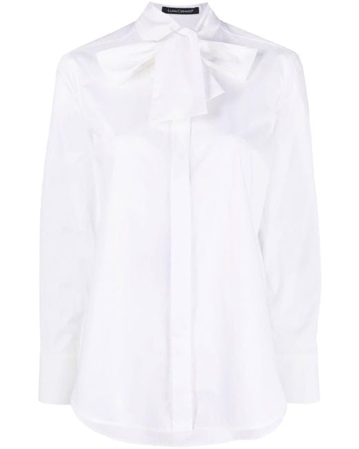 Luisa Cerano Pussy-bow Collar Poplin Blouse in White | Lyst