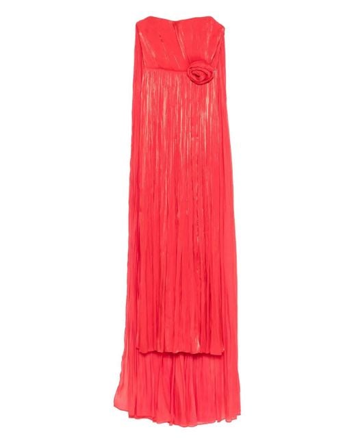 Nissa Asymmetrische Avondjurk Met Plooien En Verfraaid Met Roos in het Red