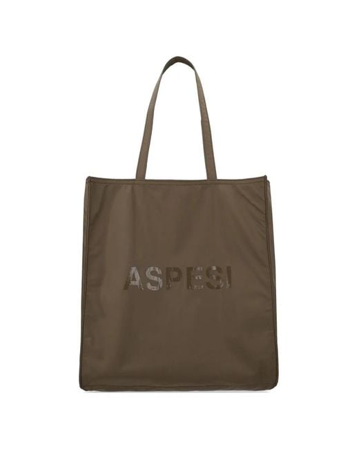 Aspesi Brown Logo-Print Tote Bag