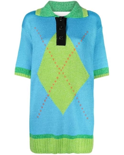 ANDERSSON BELL Blue Intarsia-Knit Top