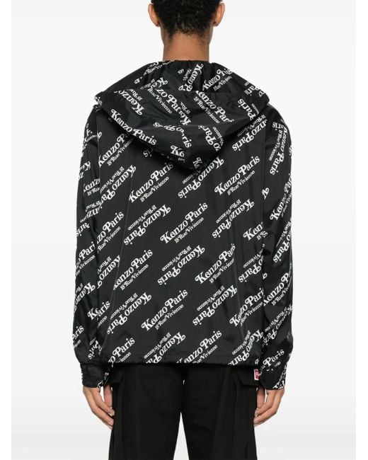 KENZO Black Windbreaker With Print for men