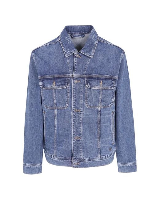 Emporio Armani Blue Faded Button-Up Denim Jacket for men