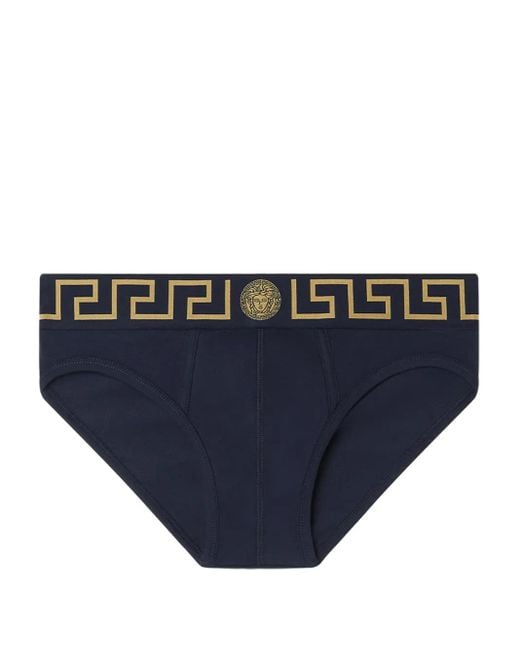 メンズ Versace グレカ ボーダー ショーツ Blue