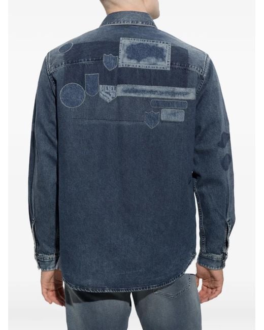 DIESEL Blue Patch-Detail Denim Shirt for men