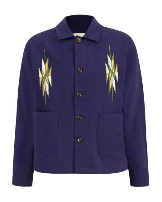 BAZISZT Blue Embroidered Cotton Jacket for men